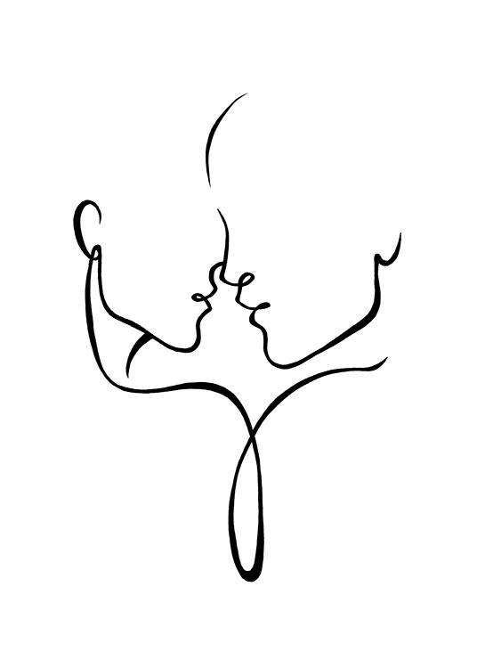  – Ασπρόμαυρο σχέδιο line art δύο προσώπων που σχεδόν φιλιούνται