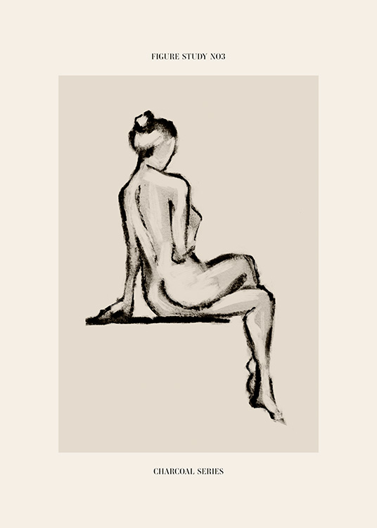  – Σκίτσο σε κάρβουνο γυμνής γυναίκας με σταυρωμένα τα πόδια της που φαίνεται από την πλάτη, σε μπεζ φόντο