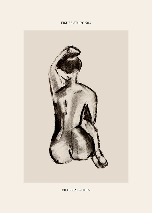  – Σκίτσο με γκρι κάρβουνο γυμνής γυναίκας που κάθεται με τα γόνατά της χωμένα στο στήθος της